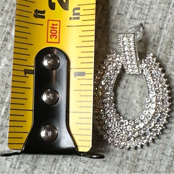 Elegant Silver Hoop Earrings Crystal Sparkles Post - Picture 7 of 8